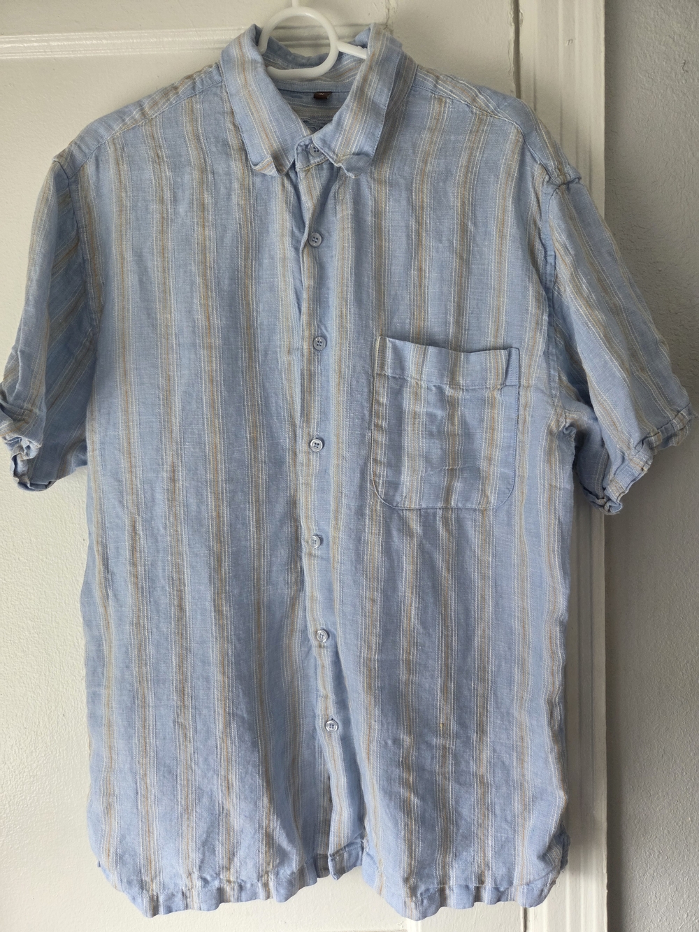 Men's Light Blue Striped Short-Sleeve Button-Down Shirt